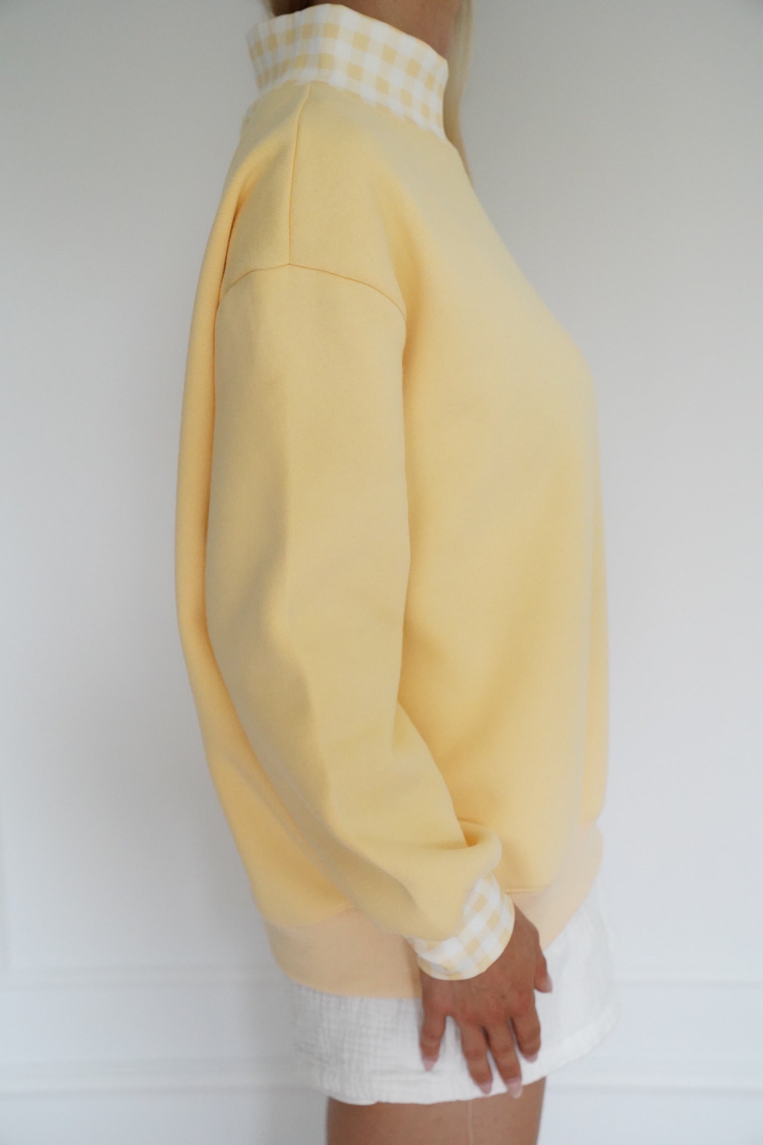 Butter Yellow Gingham Mockneck, Relaxed Fit