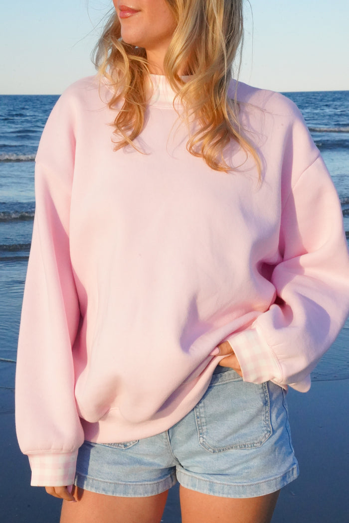 Sweetheart Pink Gingham Mockneck, Relaxed Fit