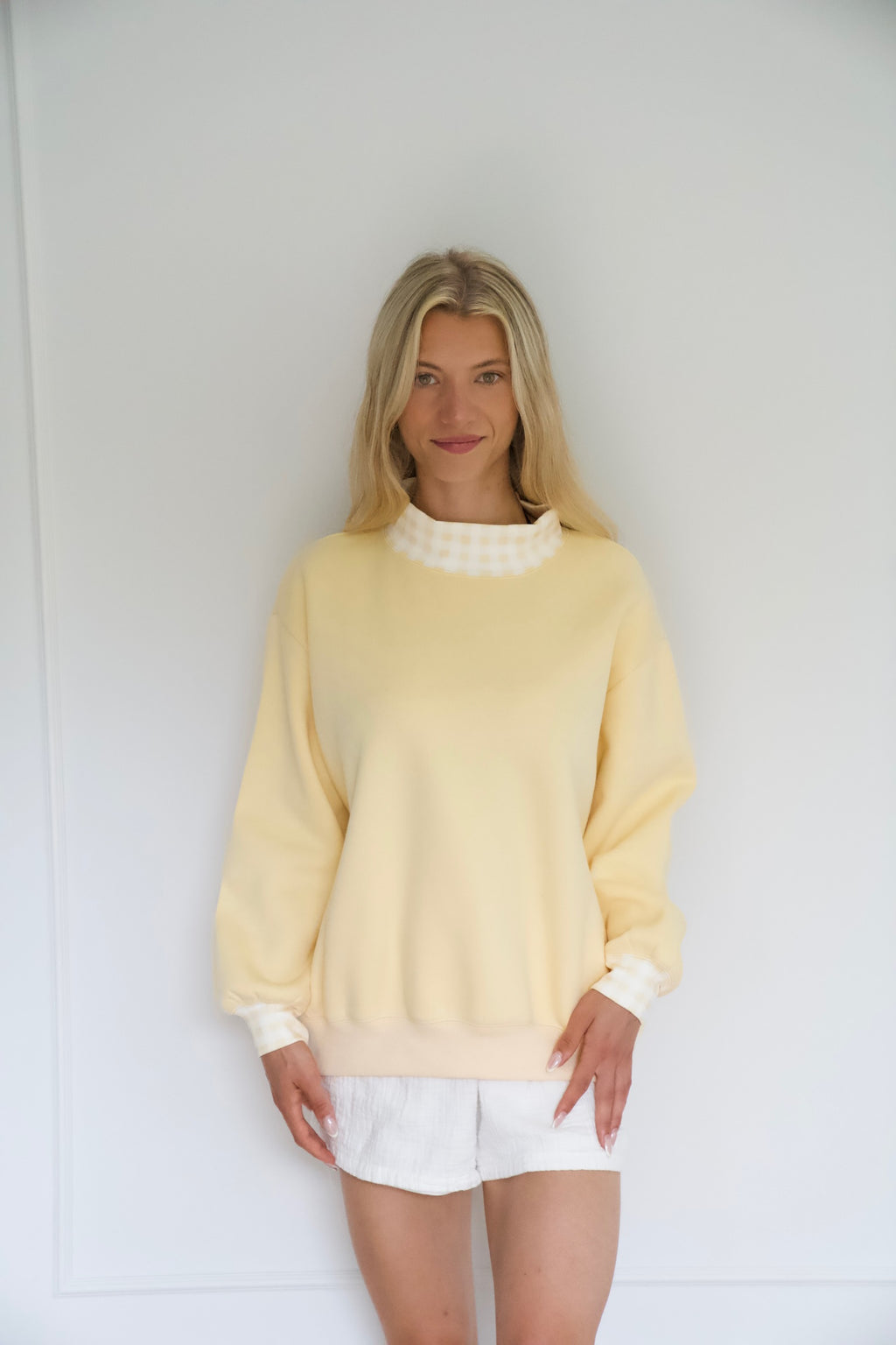 Butter Yellow Gingham Mockneck, Relaxed Fit