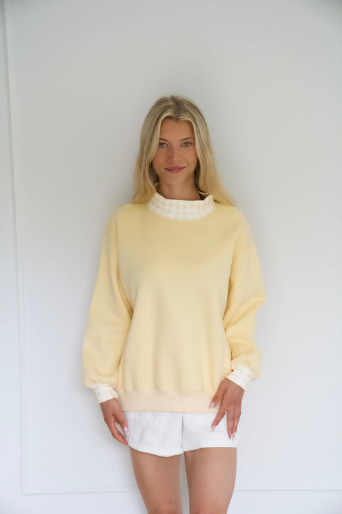 Butter Yellow Gingham Mockneck, Relaxed Fit
