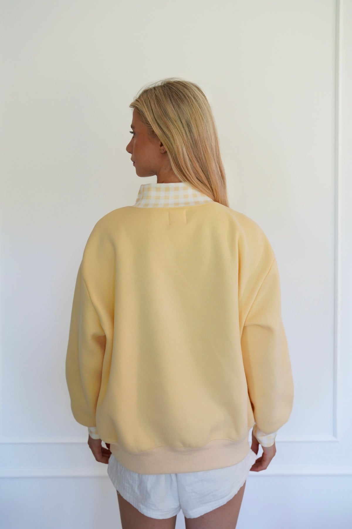 Butter Yellow Gingham Mockneck, Relaxed Fit