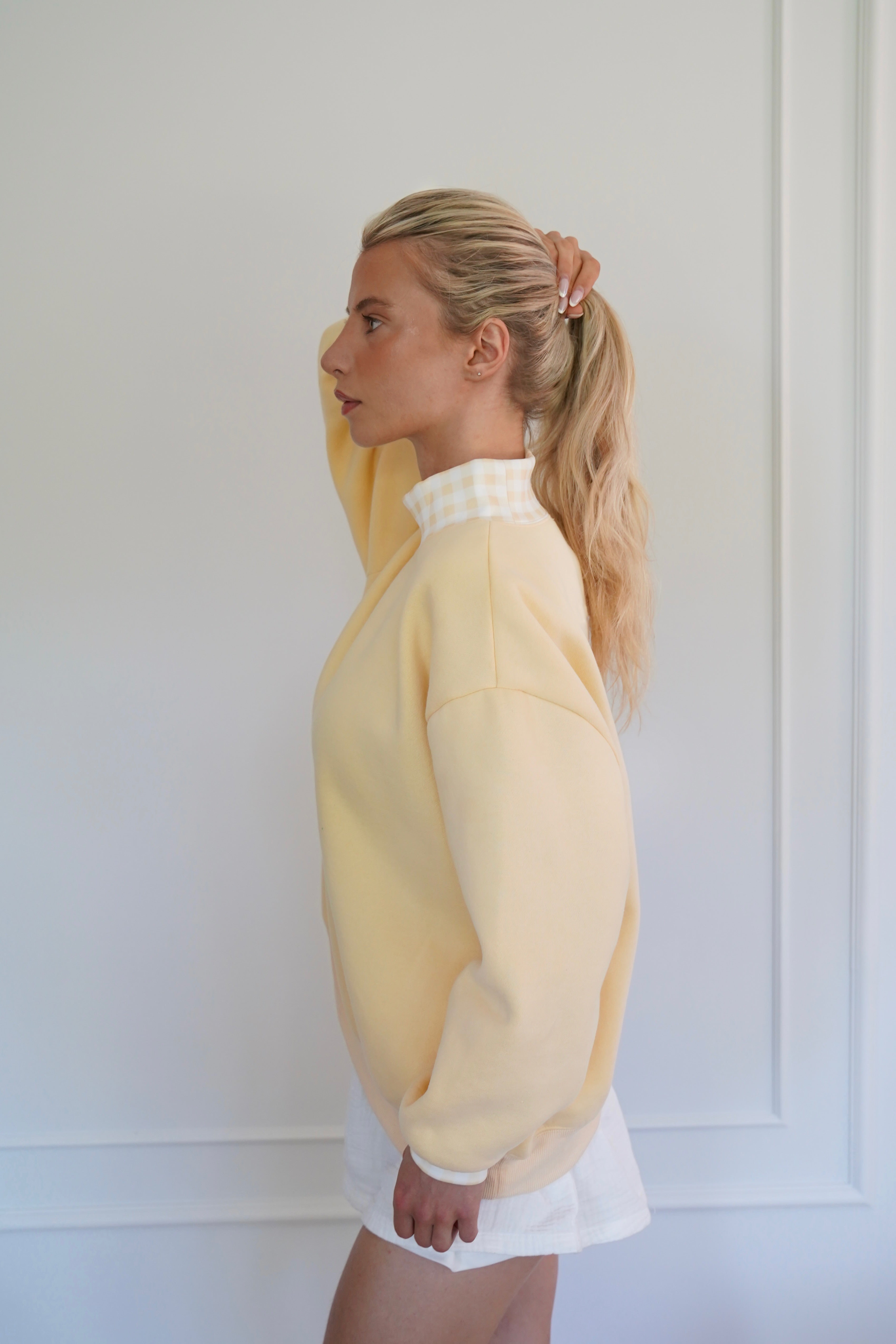 Butter Yellow Gingham Mockneck, Relaxed Fit