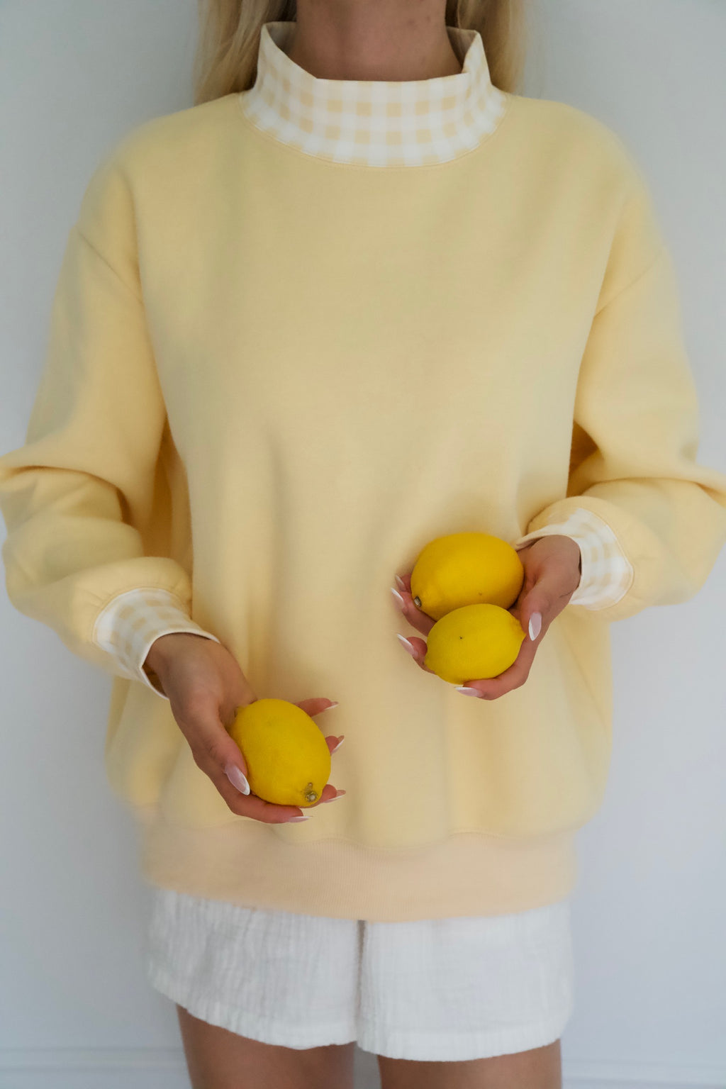 Butter Yellow Gingham Mockneck, Relaxed Fit