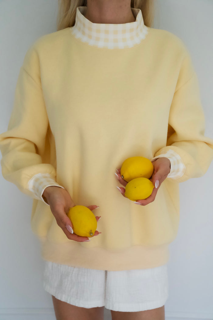 Butter Yellow Gingham Mockneck, Relaxed Fit