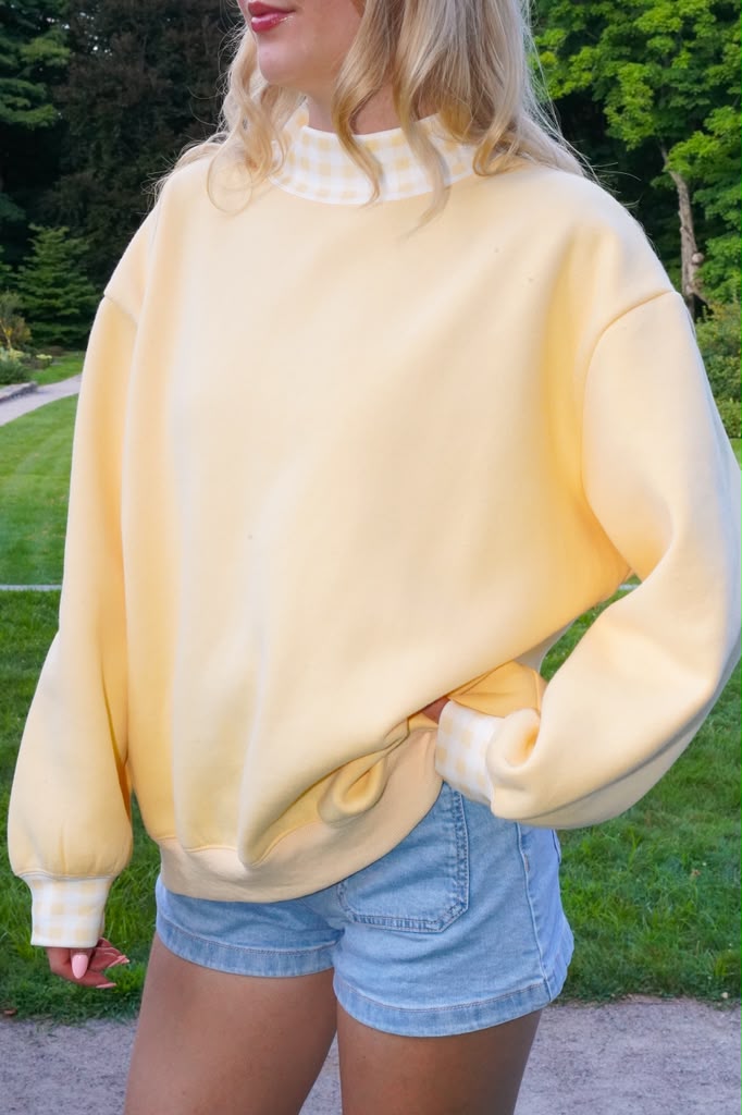 Butter Yellow Gingham Mockneck, Relaxed Fit
